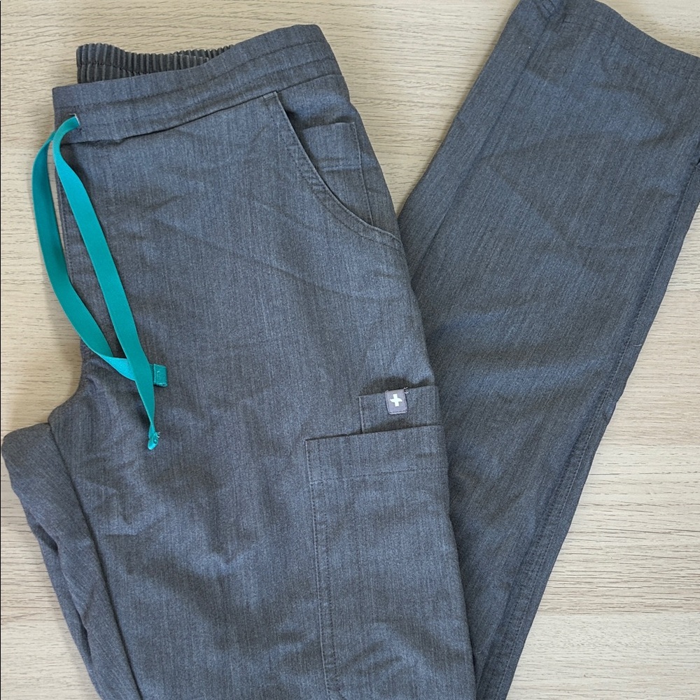 Figs Gray Women's Scrub Pants with Teal Accents